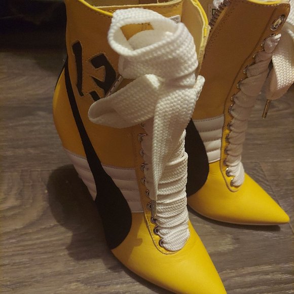 Puma Yellow and Black Heeled Sneakers - Picture 1 of 6
